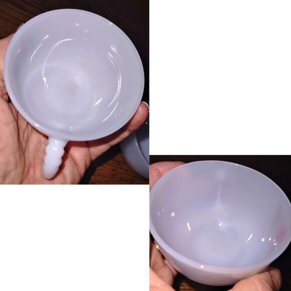 (G2) 2 Federal Glass Company Rosecrest Milk Glass Teacups (Replacements) - Picture 4 of 6